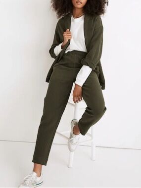 Madewell PullOn HighRise Tapered Pants in Diamond Jacquard Dark Forest Green XS